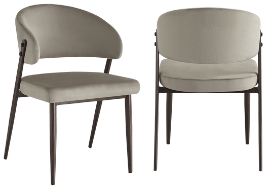 Chaise de table velours taupe pieds noyer - Alba x4