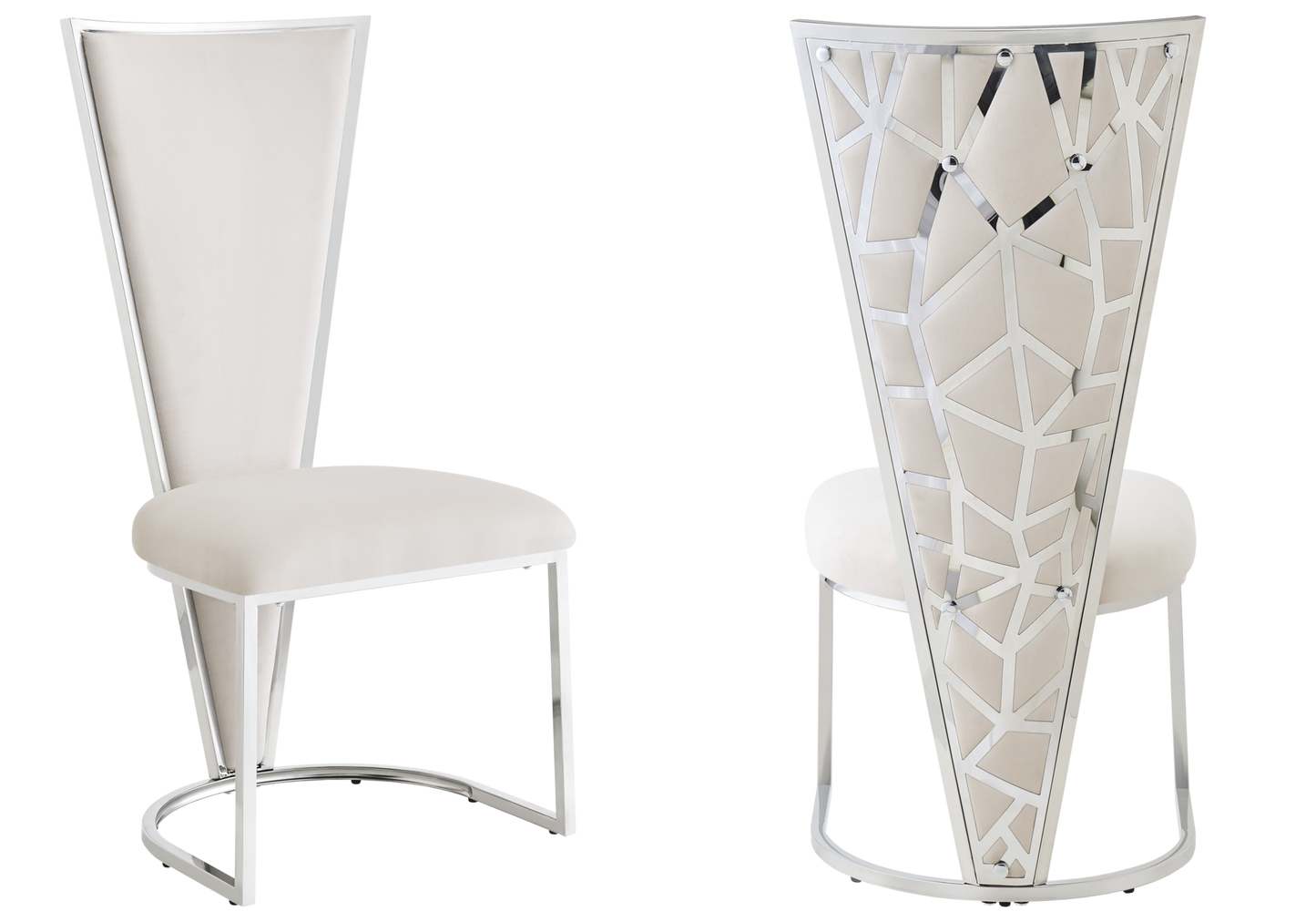 Chaise dossier haut velours beige argent – Véga x2