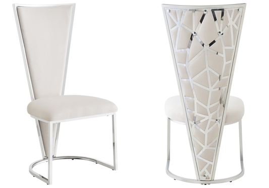 Chaise dossier haut velours beige argent – Véga x2