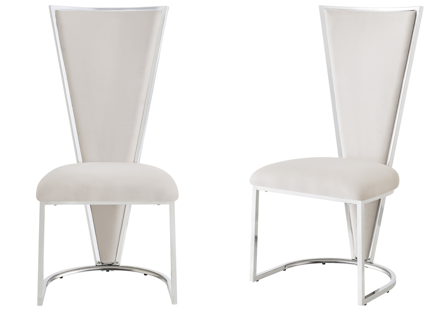 Chaise dossier haut velours beige argent – Véga x2
