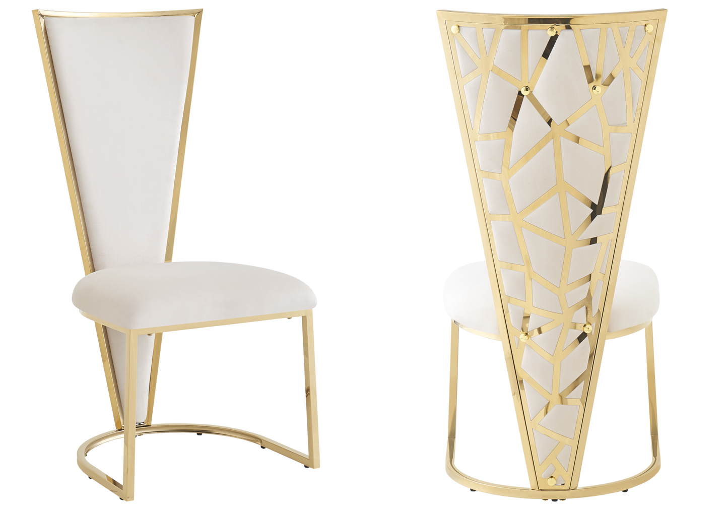 Chaise dossier haut velours beige doré – Véga x2