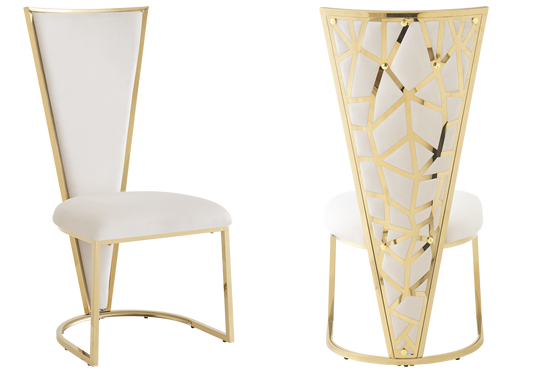 Chaise dossier haut velours beige doré – Véga x2