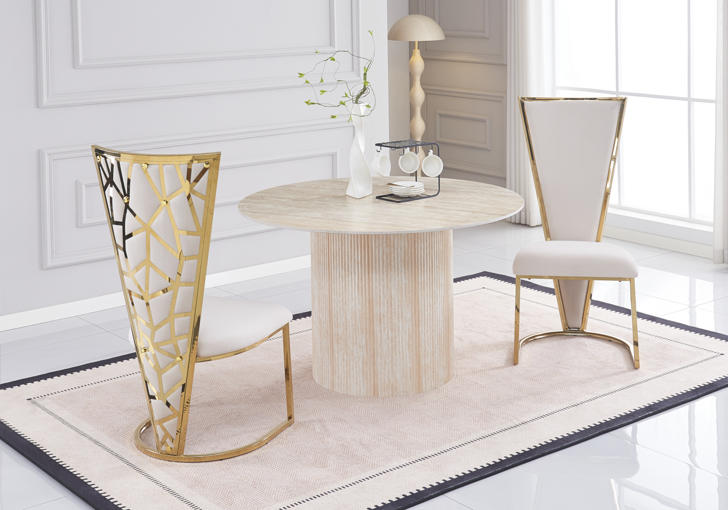 Chaise dossier haut velours beige doré – Véga x2