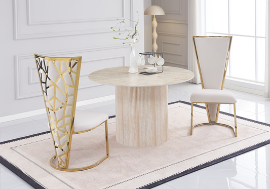 Chaise dossier haut velours beige doré – Véga x2