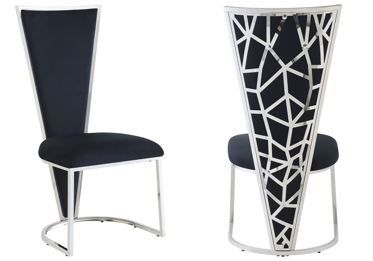 Chaise dossier haut velours noir argent – Véga x2