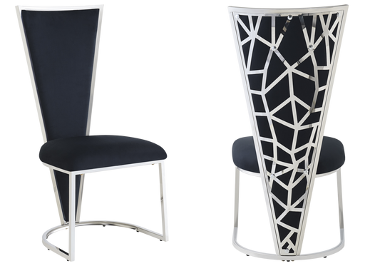 Chaise dossier haut velours noir argent – Véga x2