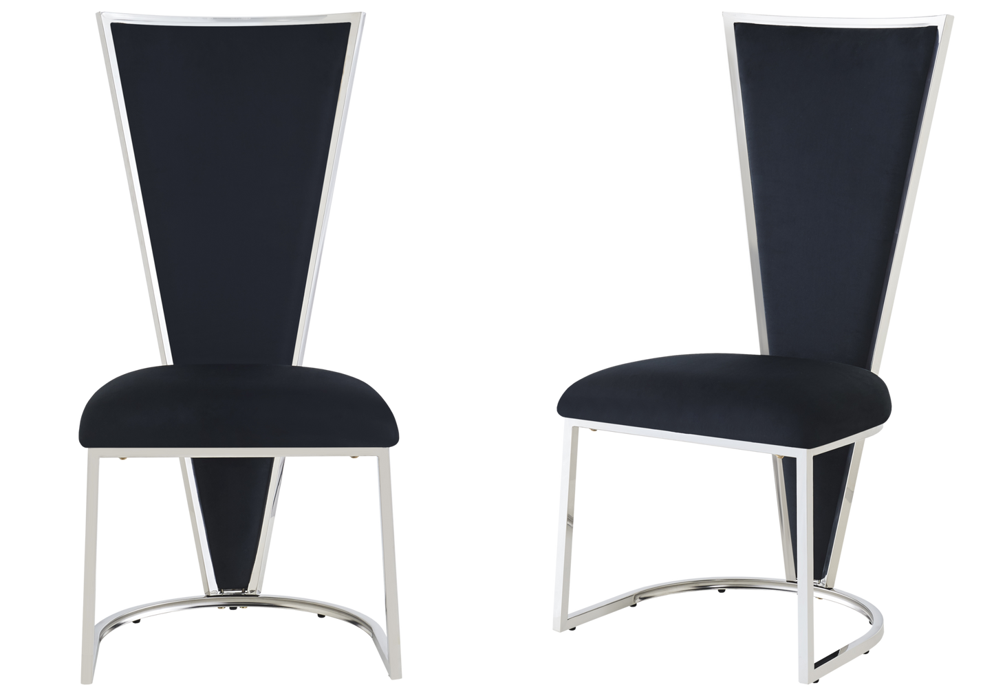 Chaise dossier haut velours noir argent – Véga x2
