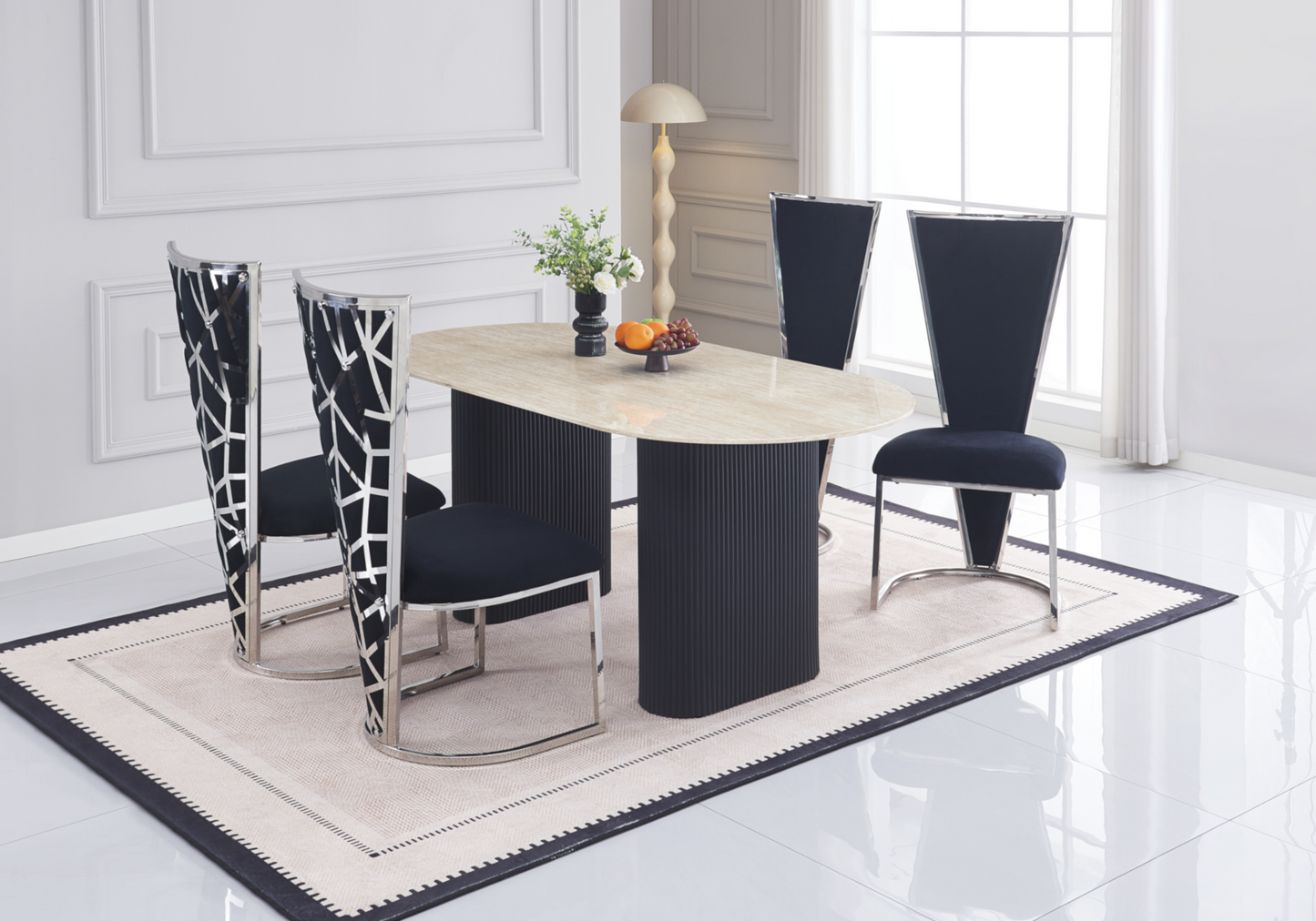 Chaise dossier haut velours noir argent – Véga x2