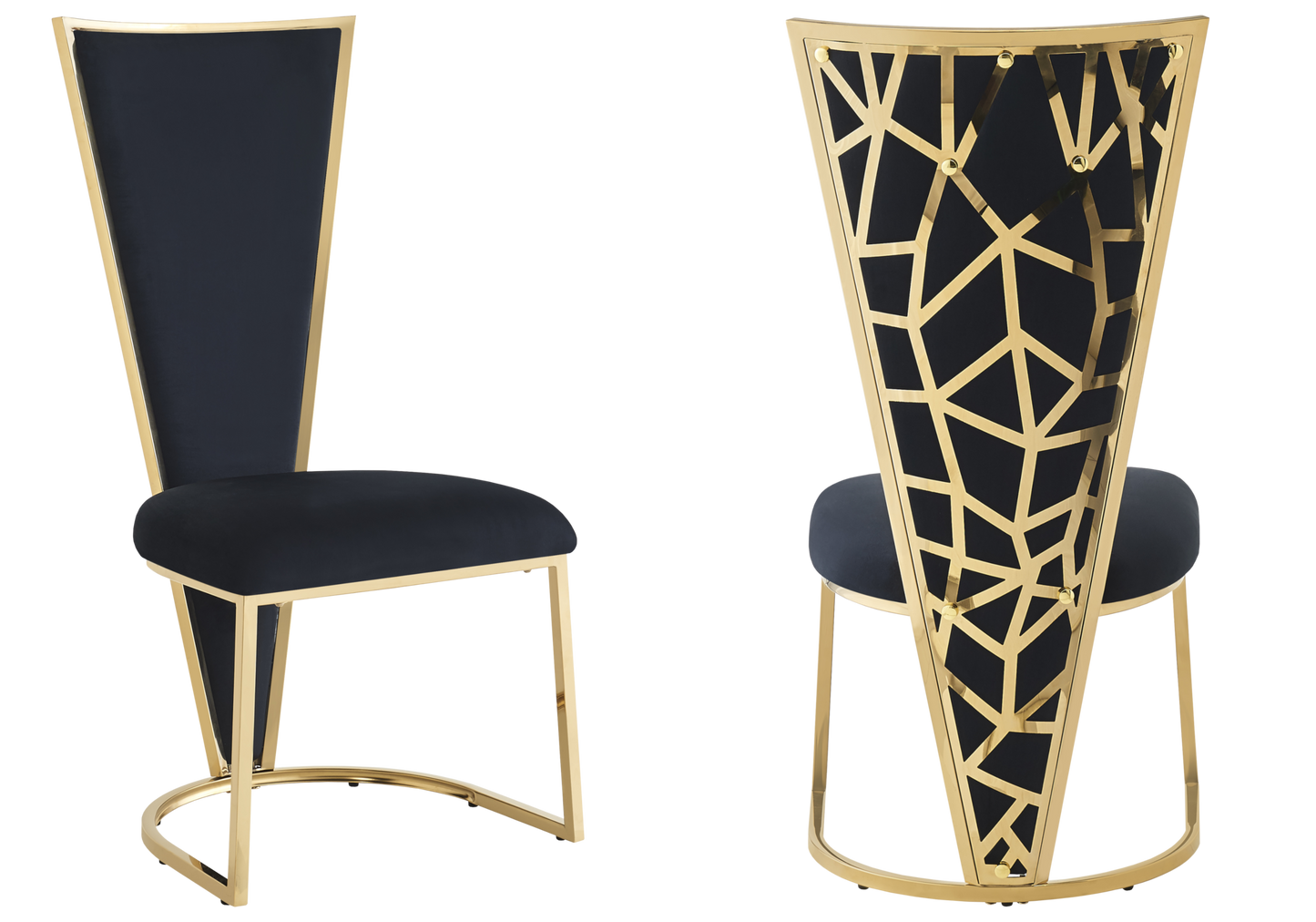 Chaise dossier haut velours noir doré – Véga x2