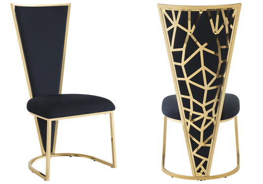Chaise dossier haut velours noir doré – Véga x2