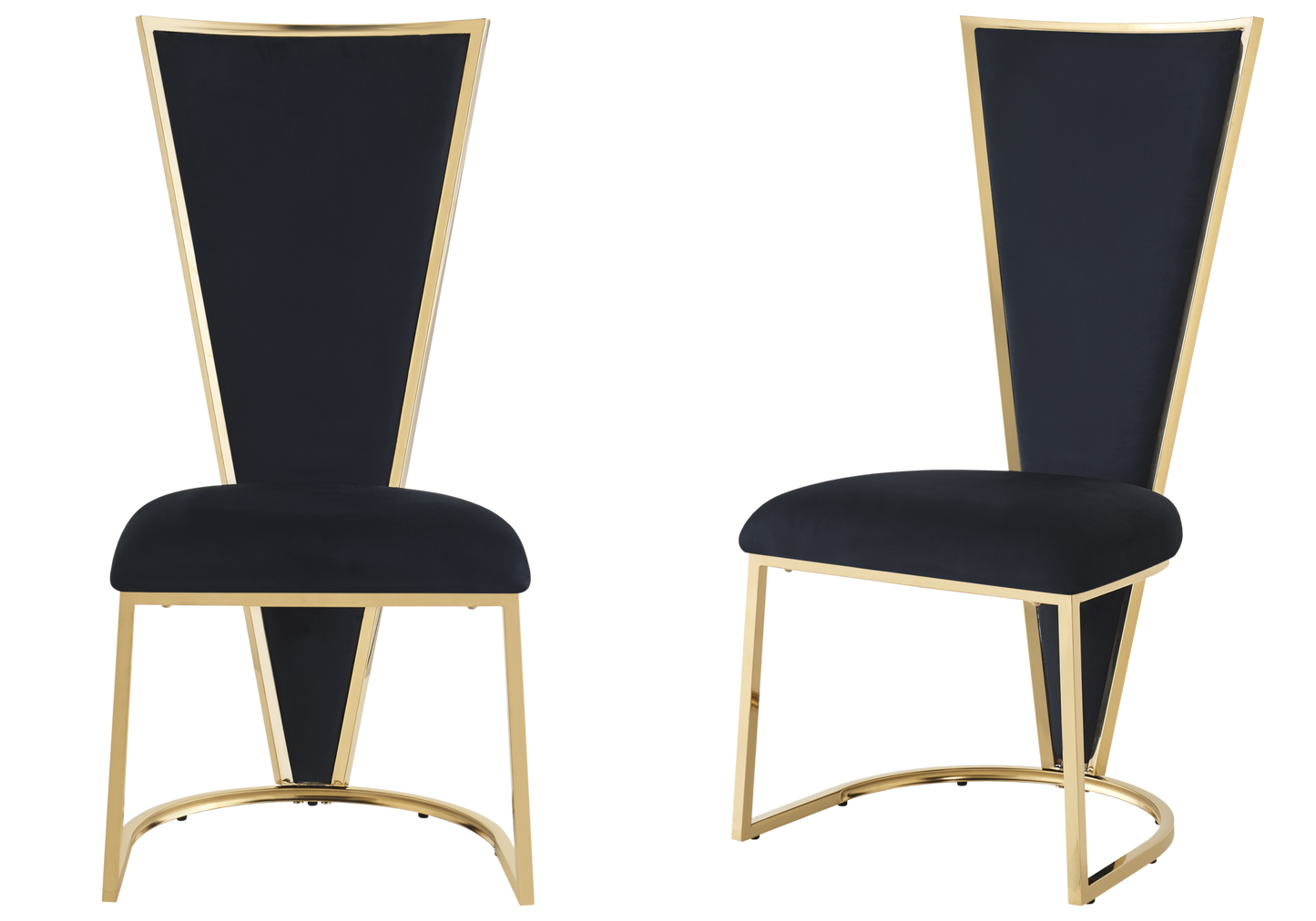 Chaise dossier haut velours noir doré – Véga x2