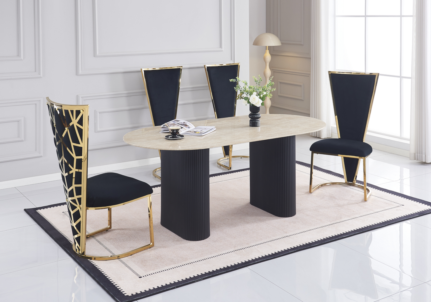 Chaise dossier haut velours noir doré – Véga x2