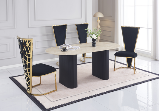 Chaise dossier haut velours noir doré – Véga x2
