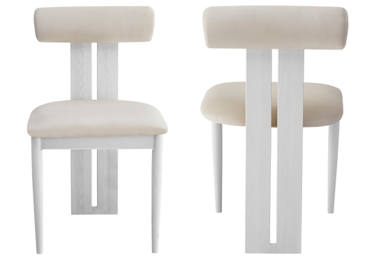 Chaise en velours beige et pieds bois blanc - Koto x2