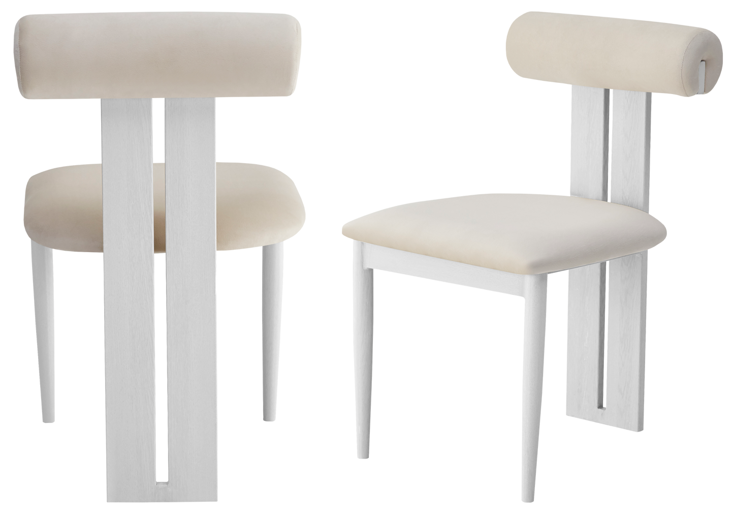 Chaise en velours beige et pieds bois blanc - Koto x2
