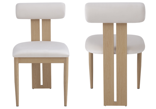 Chaise en velours beige et pieds bois naturel - Koto x2