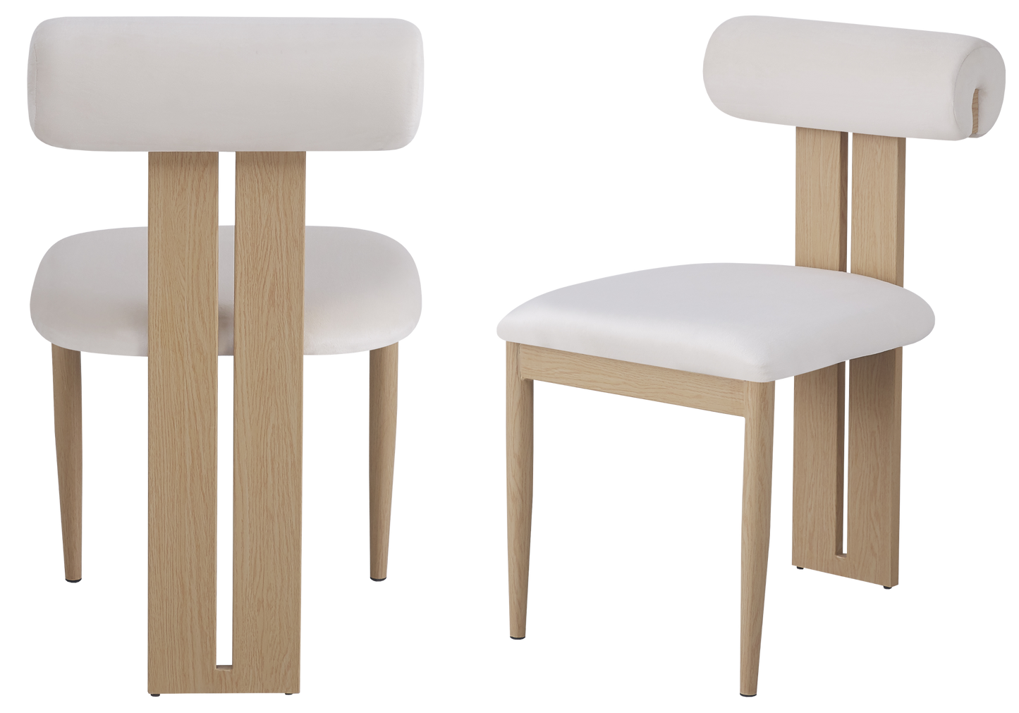 Chaise en velours beige et pieds bois naturel - Koto x2