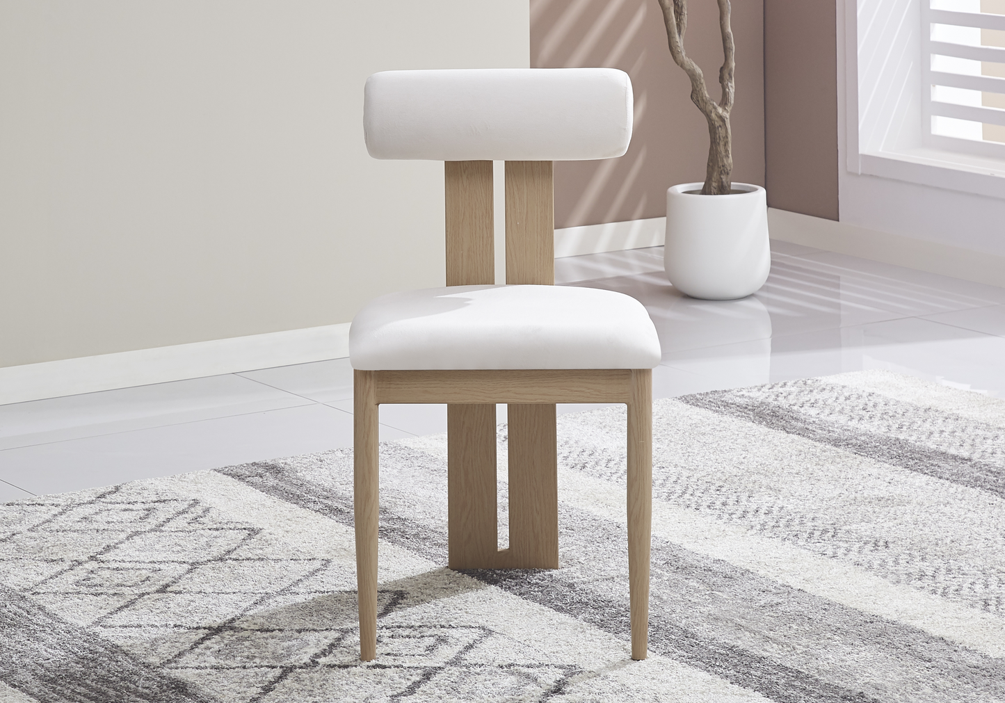 Chaise en velours beige et pieds bois naturel - Koto x2