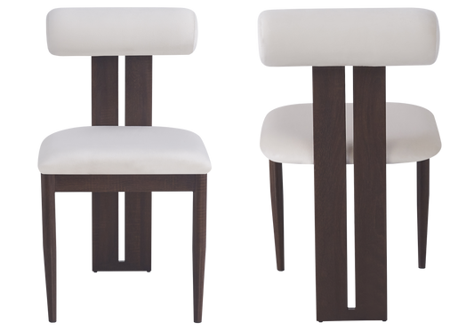 Chaise en velours beige et pieds noyer - Koto x2