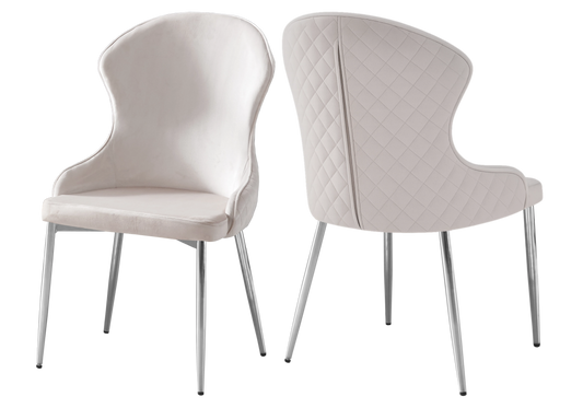 Chaise en velours beige pieds chromés – HILTON (lot de 4)