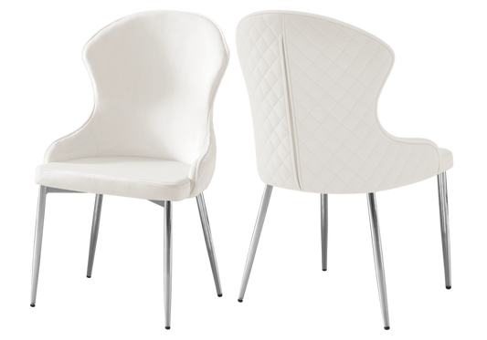Chaise en velours écru pieds chromés – HILTON (lot de 4)