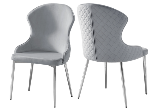 Chaise en velours gris pieds chromés – HILTON (lot de 4)