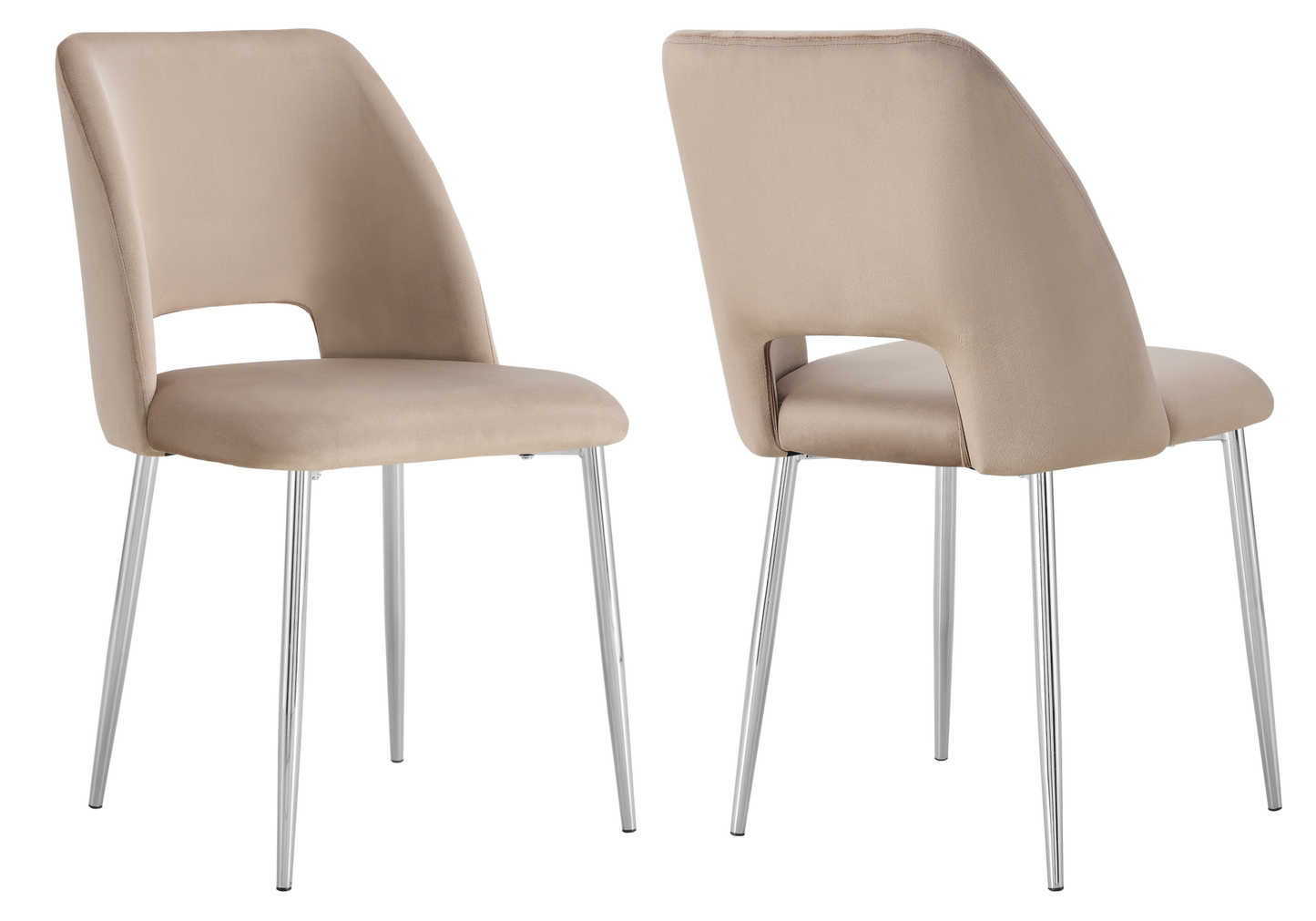 Chaise en velours taupe avec dossier ouvert - Leoni x4