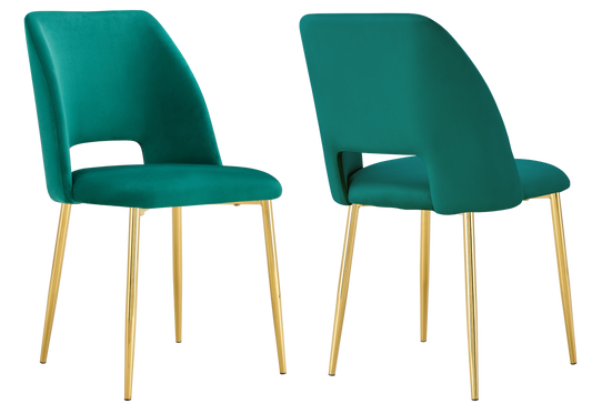 Chaise en velours vert avec dossier ouvert - Leoni x4