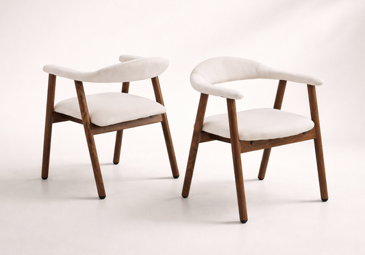 Chaise fauteuil velours beige et noyer – Oris x2