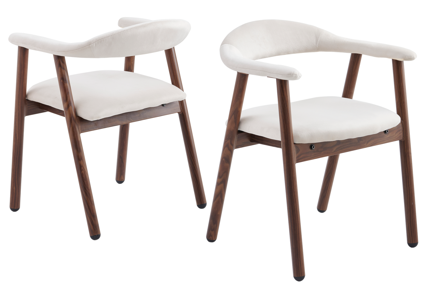 Chaise fauteuil velours beige et noyer – Oris x2