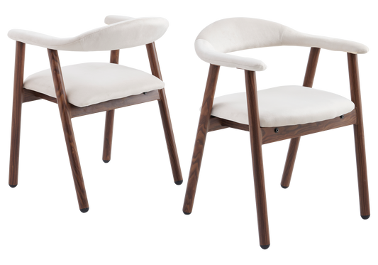 Chaise fauteuil velours beige et noyer – Oris x2