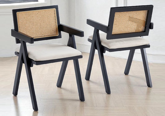 Chaise salle à manger noire cannage naturel - MONZA
