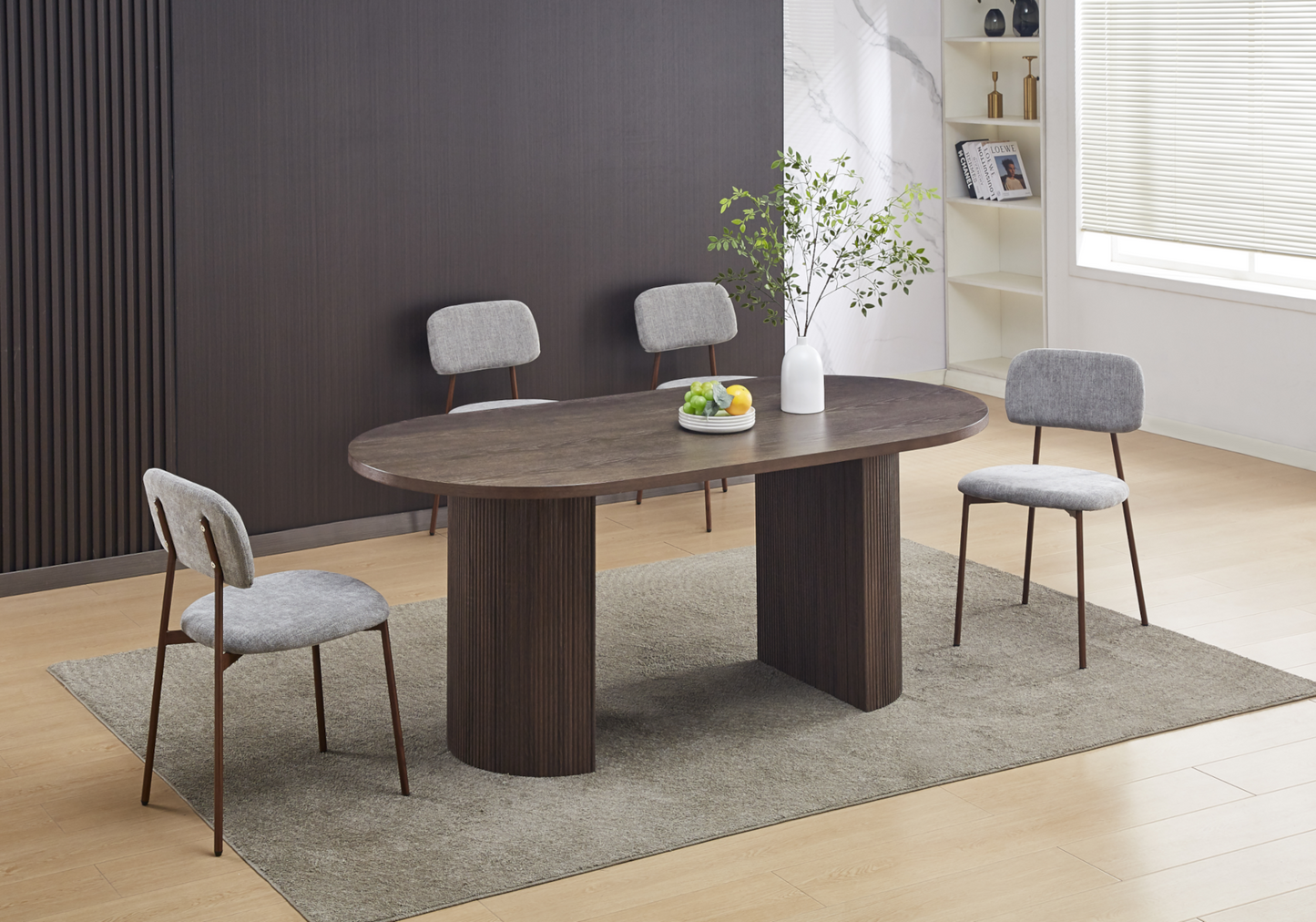 Chaise salle à manger tissu anthracite pieds noyer - Vika x4