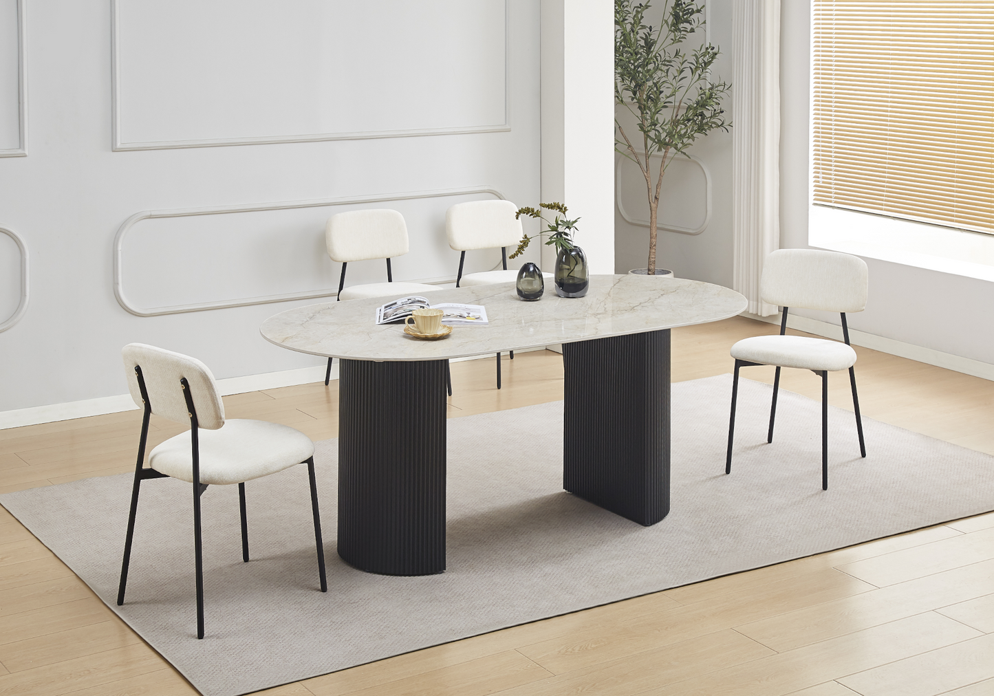 Chaise salle à manger tissu beige pieds noirs - Vika x4