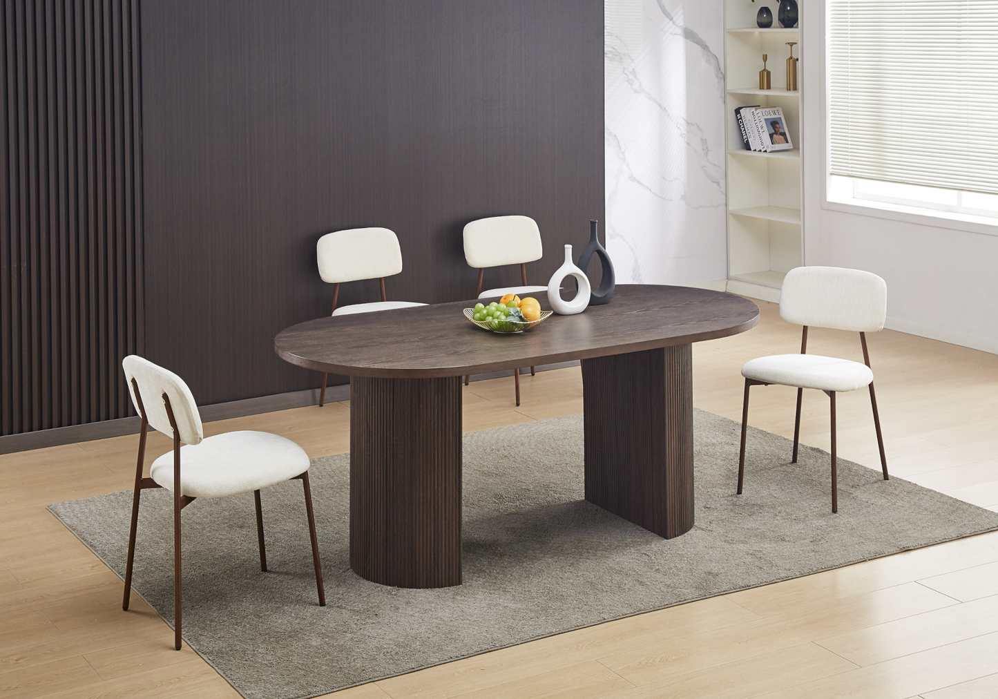 Chaise salle à manger tissu beige pieds noyer - Vika x4