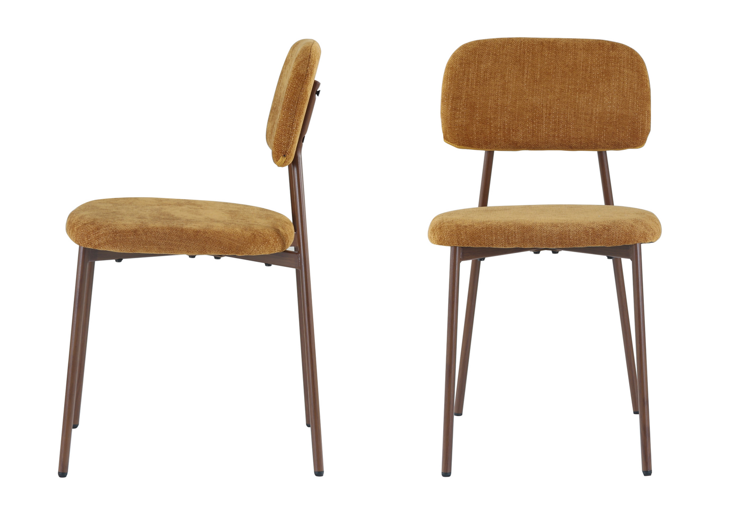 Chaise salle à manger tissu moutarde pieds noyer - Vika x4