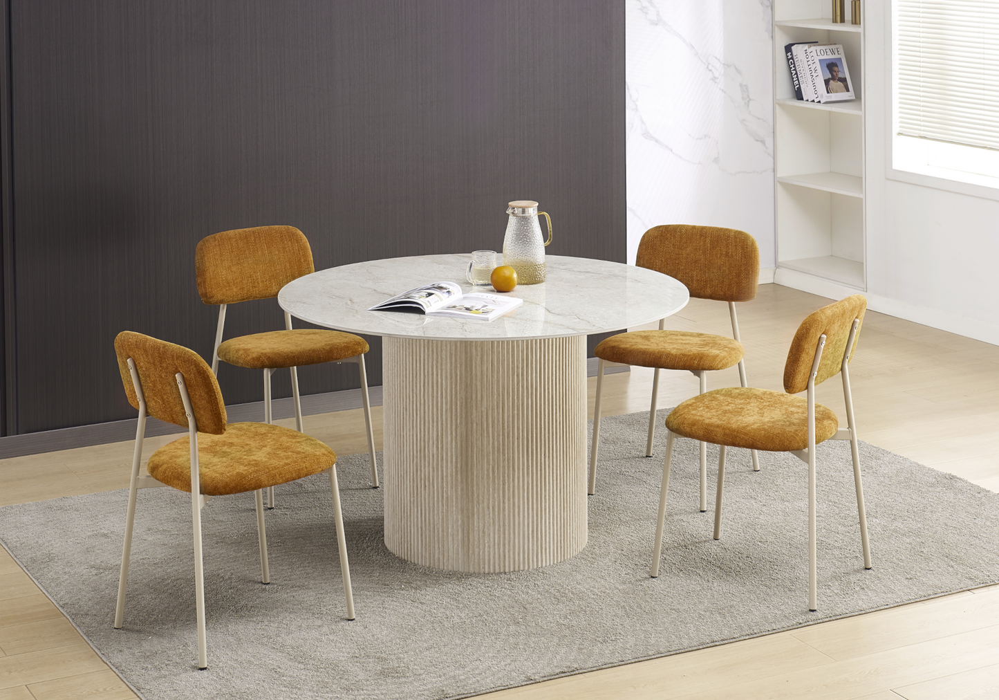 Chaise salle à manger tissu moutarde pieds taupe - Vika x4