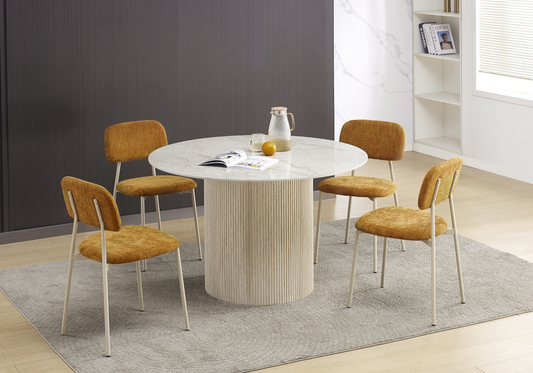 Chaise salle à manger tissu moutarde pieds taupe - Vika x4