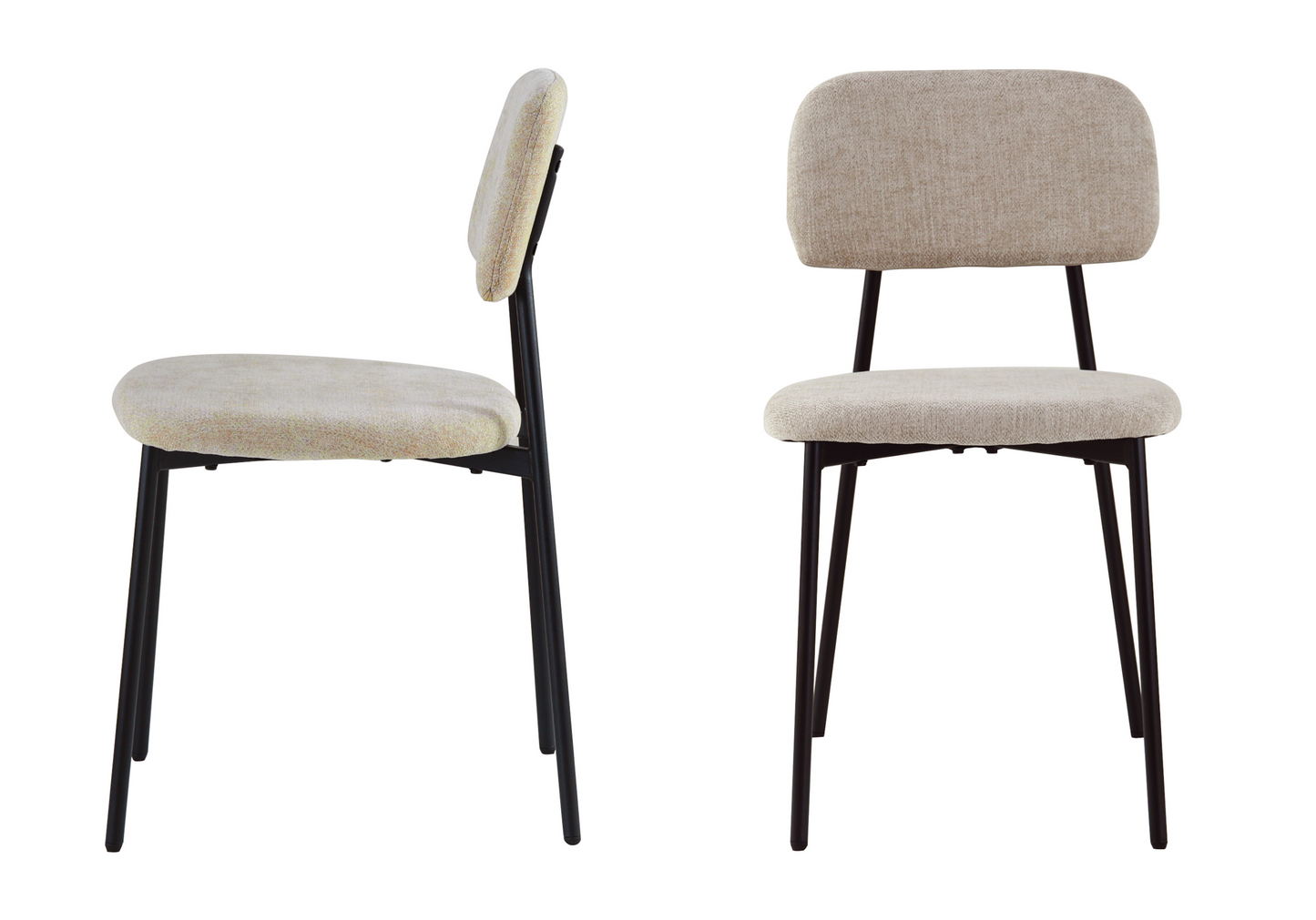 Chaise salle à manger tissu sable pieds noirs - Vika x4