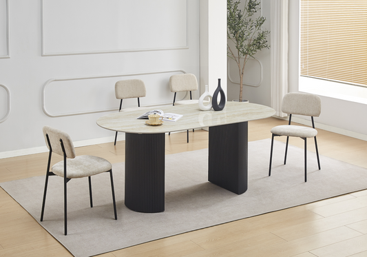 Chaise salle à manger tissu sable pieds noirs - Vika x4