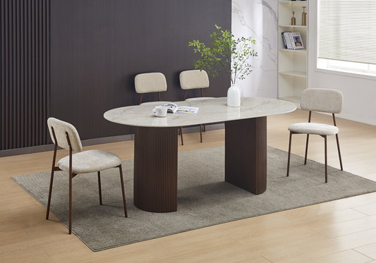 Chaise salle à manger tissu sable pieds noyer - Vika x4