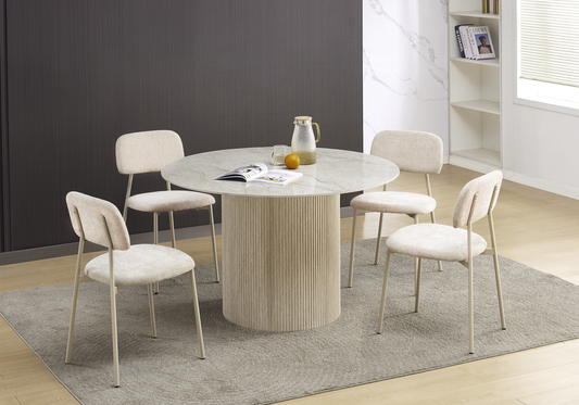 Chaise salle à manger tissu sable pieds taupe - Vika x4