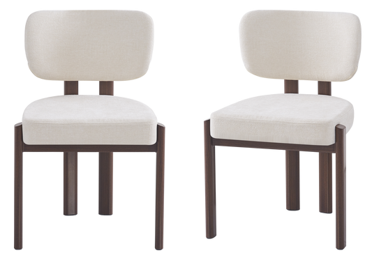 Chaise salle à manger velours beige noyer – Inaya x4