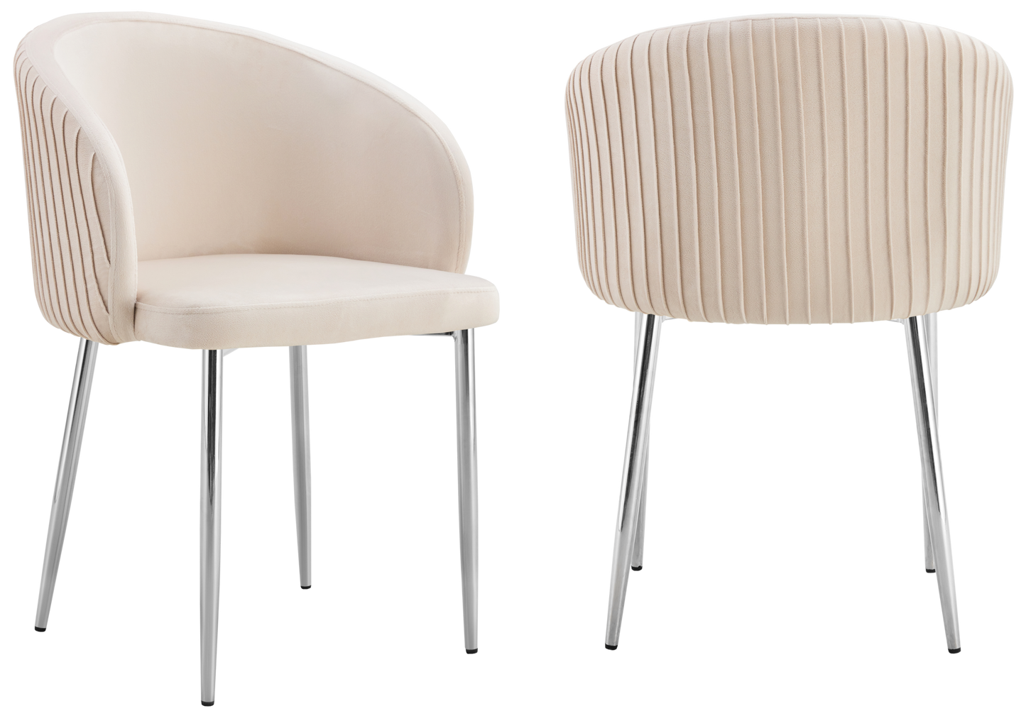 Chaise salle manger velours beige pieds chromé - Sora x2