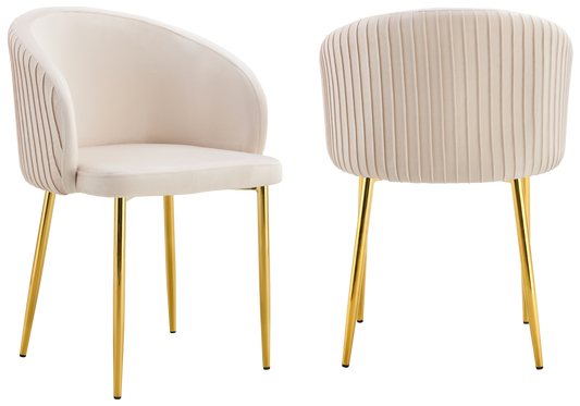 Chaise salle manger velours beige pieds doré - Sora x2