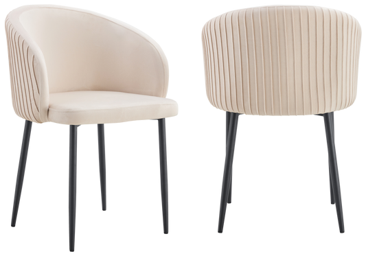 Chaise salle manger velours beige pieds noir - Sora x2