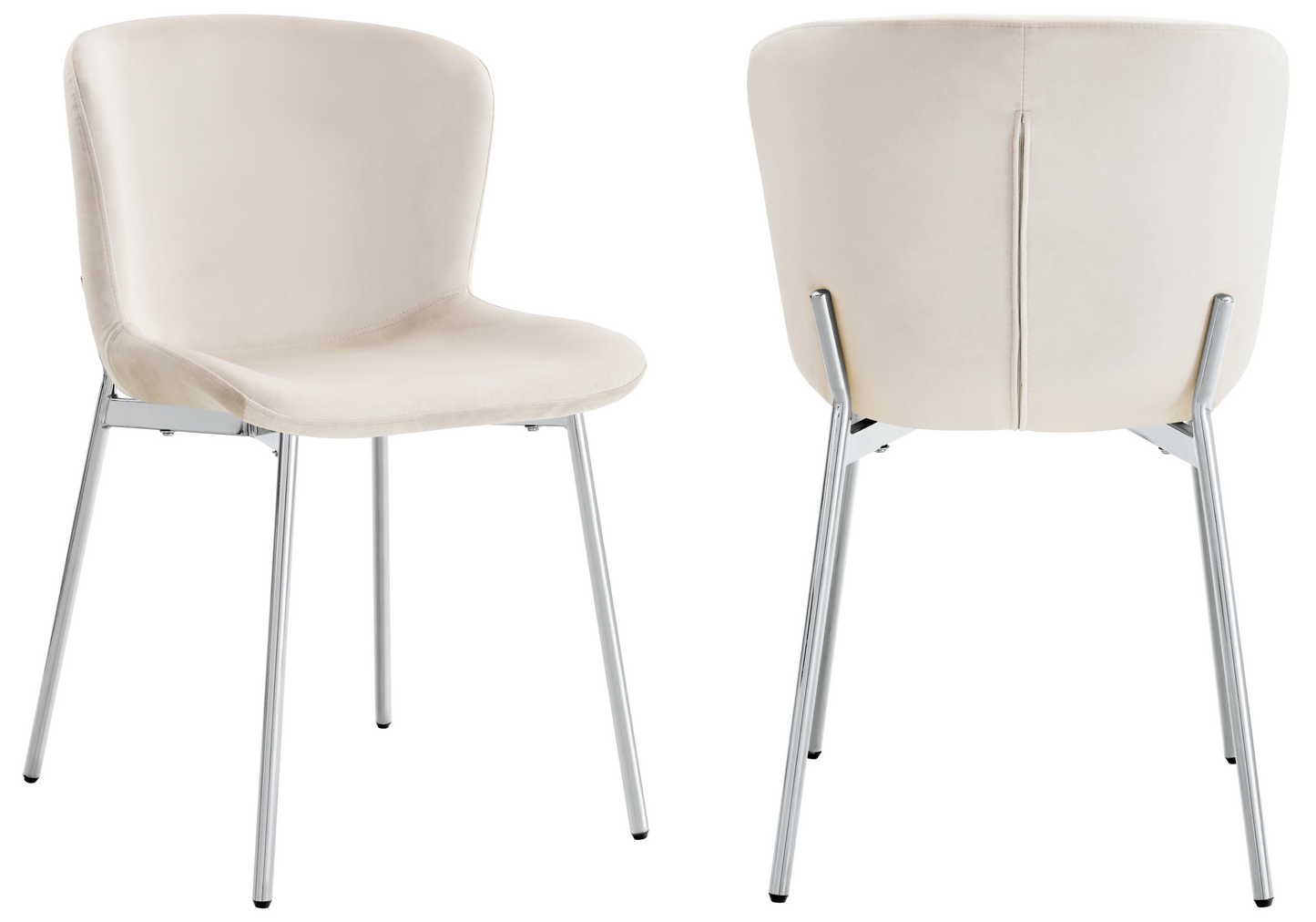 Chaise salle manger velours écru pieds chromé - Vesta x4