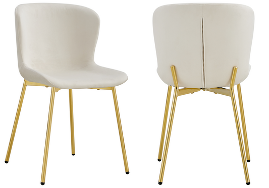 Chaise salle manger velours écru pieds doré - Vesta x4