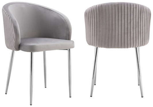 Chaise salle manger velours gris pieds chromé - Sora x2