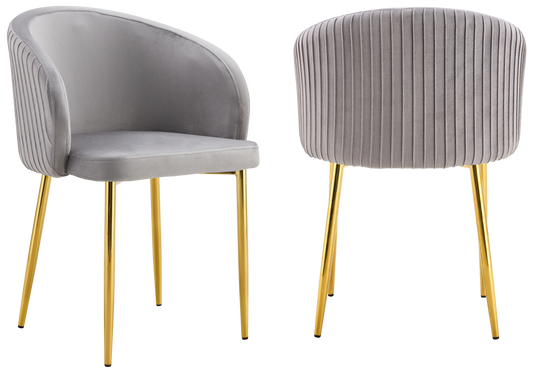 Chaise salle manger velours gris pieds doré - Sora x2
